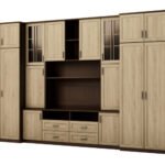 Large wall cabinet with spacious cabinets and display cases 390 × 232 cm Sonoma Ciemna / Sonoma Jasna – SAWA