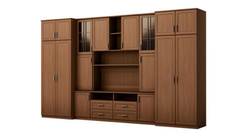 Large wall cabinet with spacious cabinets and display cases 390 × 232 cm Wiśnia Porto – SAWA