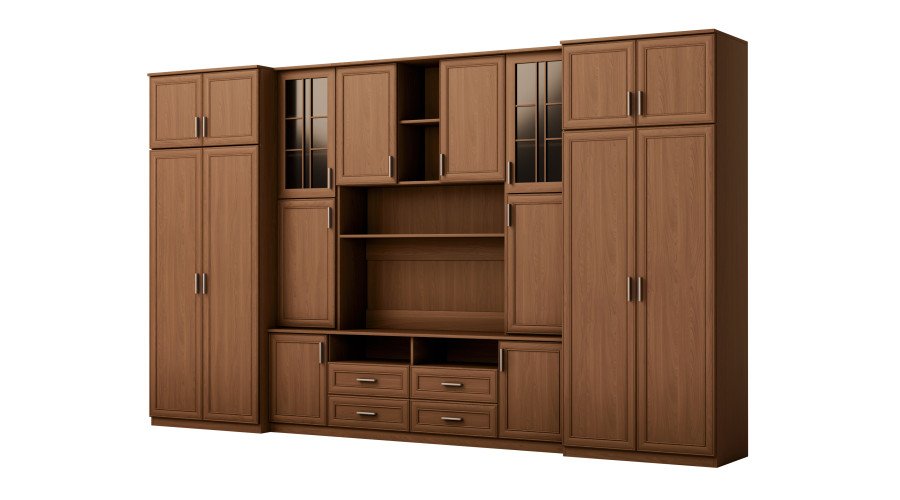 Large wall cabinet with spacious cabinets and display cases 390 × 232 cm Wiśnia Porto – SAWA
