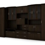 Large wall cabinet with spacious cabinets, display cabinets and bar 360 × 200 cm Sonoma Ciemna – HAVANA