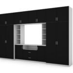 Elegant wall cabinet with cabinets and TV shelf 380 × 240 cm, Biel / Czarny – DAKO