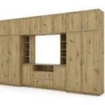 Elegant wall cabinet with cabinets and TV shelf, 380 × 240 cm, Dąb Artisan – DAKO