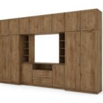 Elegant wall cabinet with cabinets and TV shelf, 380 × 240 cm, Dąb Lefkas – DAKO