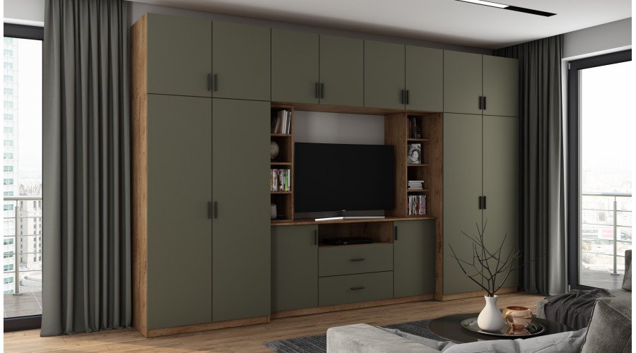 Elegant wall cabinet with cabinets and TV shelf 380 × 240 cm Lefkas / Grafit paint – DAKO - Image 2