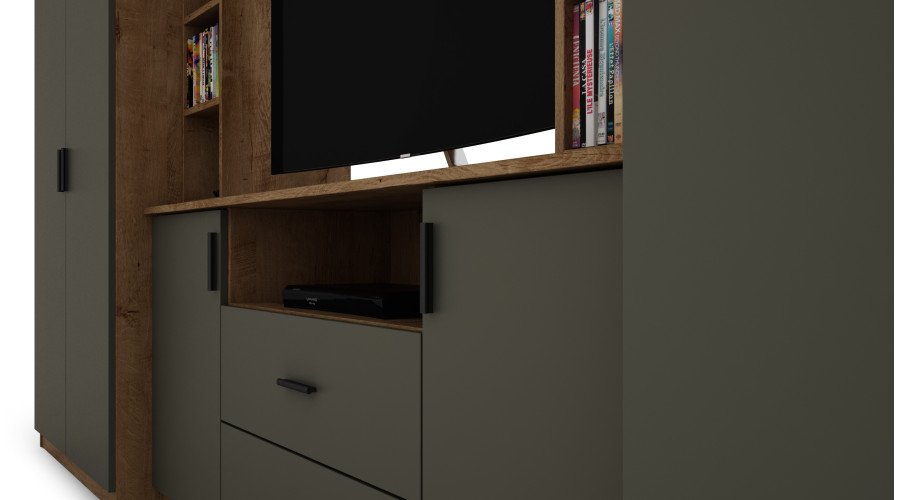 Elegant wall cabinet with cabinets and TV shelf 380 × 240 cm Lefkas / Grafit paint – DAKO - Image 5