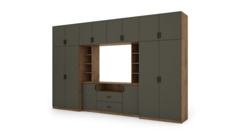 Elegant wall cabinet with cabinets and TV shelf 380 × 240 cm Lefkas / Grafit paint – DAKO