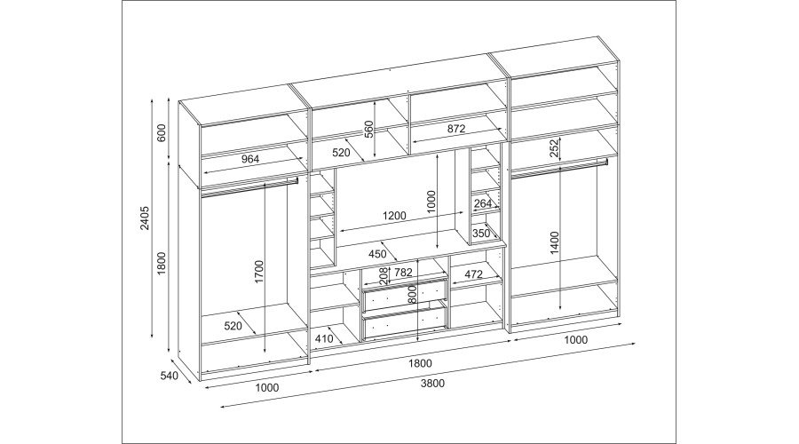 Elegant wall cabinet with cabinets and TV shelf 380 × 240 cm Lefkas / Grafit paint – DAKO - Image 7
