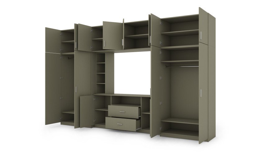 Elegant wall cabinet with cabinets and TV shelf 380×240 cm Eucalyptus – DAKO - Image 3