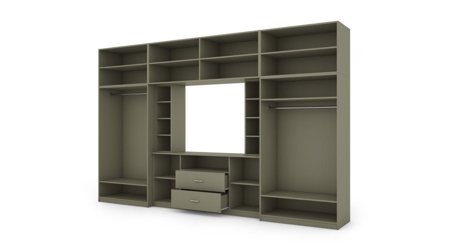 Elegant wall cabinet with cabinets and TV shelf 380×240 cm Eucalyptus – DAKO - Image 4