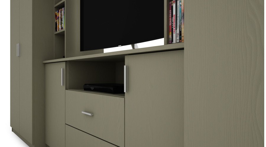 Elegant wall cabinet with cabinets and TV shelf 380×240 cm Eucalyptus – DAKO - Image 5