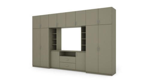 Elegant wall cabinet with cabinets and TV shelf 380×240 cm Eucalyptus – DAKO