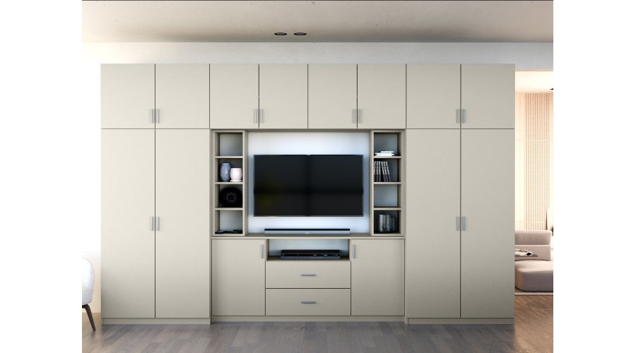 Elegant wall cabinet with cabinets and TV shelf, 380 × 240 cm, Cashmere Beige – DAKO - Image 2
