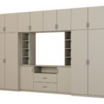 Elegant wall cabinet with cabinets and TV shelf, 380 × 240 cm, Cashmere Beige – DAKO