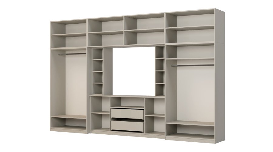 Elegant wall cabinet with cabinets and TV shelf, 380 × 240 cm, Cashmere Beige – DAKO - Image 3