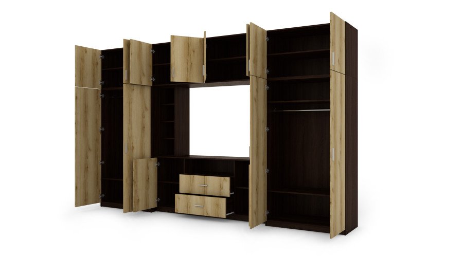 Elegant wall cabinet with cabinets and TV shelf 380 × 240 cm, Sonoma Dark / Grand Natural Oak – DAKO - Image 3