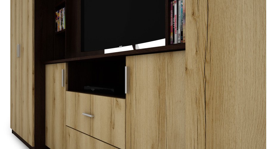 Elegant wall cabinet with cabinets and TV shelf 380 × 240 cm, Sonoma Dark / Grand Natural Oak – DAKO - Image 5