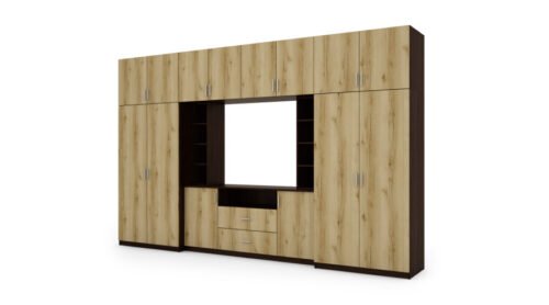 Elegant wall cabinet with cabinets and TV shelf 380 × 240 cm, Sonoma Dark / Grand Natural Oak – DAKO