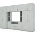 Elegant wall cabinet with cabinets and TV shelf, 380 × 240 cm, Anderson Pine – DAKO