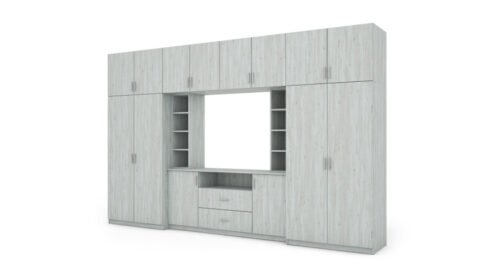 Elegant wall cabinet with cabinets and TV shelf, 380 × 240 cm, Anderson Pine – DAKO