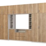 Elegant wall cabinet with cabinets and TV shelf 380 × 240 cm Light Grey / Halifax Oak – DAKO