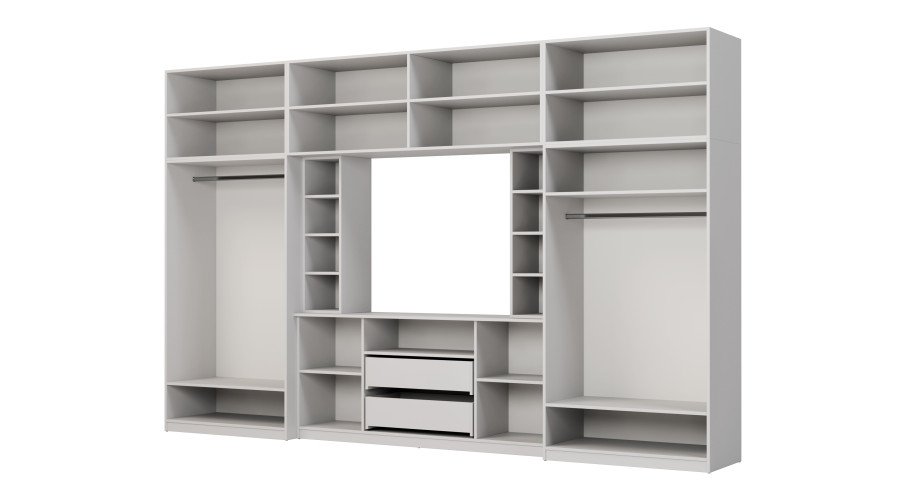 Elegant wall cabinet with cabinets and TV shelf 380 × 240 cm Light Grey / Halifax Oak – DAKO - Image 3