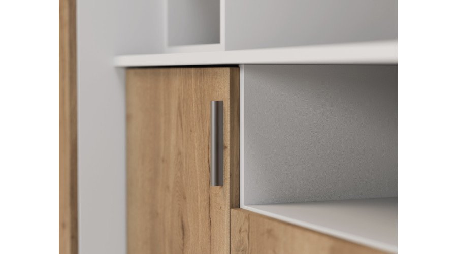 Elegant wall cabinet with cabinets and TV shelf 380 × 240 cm Light Grey / Halifax Oak – DAKO - Image 4
