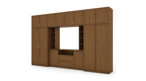 Elegant wall cabinet with cabinets and TV shelf 380×240 cm Wiśnia Porto – DAKO