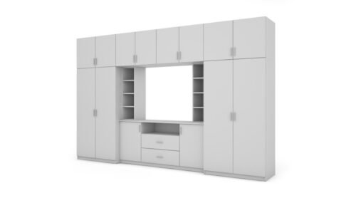 Elegant wall cabinet with cabinets and TV niche 380 × 240 cm, Biel – DAKO
