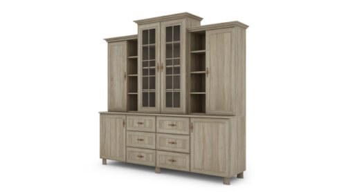 Classic large display cabinet with cabinets and drawers, 210 cm, Sonoma Jasna – ROYAL