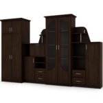 Classic wall cabinet with large glass display case, bar and spacious wardrobe 320 × 207 cm Sonoma Ciemna – TEXAS + Wardrobe