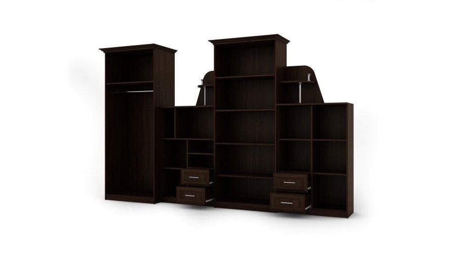 Classic wall cabinet with large glass display case, bar and spacious wardrobe 320 × 207 cm Sonoma Ciemna – TEXAS + Wardrobe - Image 3