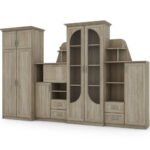 Classic wall cabinet with large glass display case, bar, linen cabinet and spacious wardrobe 320 × 207 cm Sonoma Jasna – TEXAS + Wardrobe