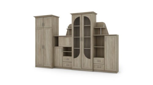 Classic wall cabinet with large glass display case, bar, linen cabinet and spacious wardrobe 320 × 207 cm Sonoma Jasna – TEXAS + Wardrobe