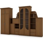 Classic wall cabinet with large glass display case, bar, linen cabinet and spacious 320 × 207 cm Wiśnia Porto – TEXAS + Wardrobe