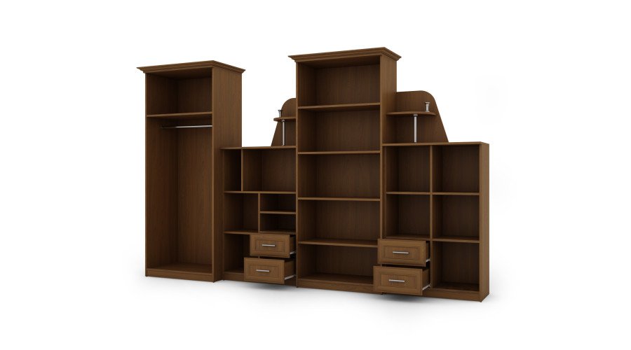 Classic wall cabinet with large glass display case, bar, linen cabinet and spacious 320 × 207 cm Wiśnia Porto – TEXAS + Wardrobe - Image 3