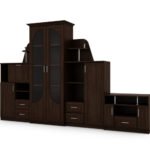 Classic wall cabinet with large glass display case, bar, linen cabinet and TV stand 240 × 207 cm Sonoma Ciemna – TEXAS + RTV