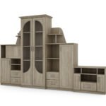 Classic wall cabinet with large glass display case, bar, linen cabinet and TV stand 240 × 207 cm Sonoma Jasna – TEXAS + RTV