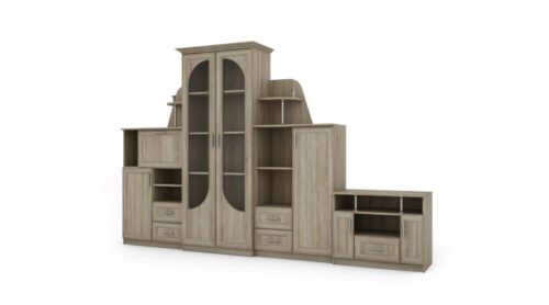 Classic wall cabinet with large glass display case, bar, linen cabinet and TV stand 240 × 207 cm Sonoma Jasna – TEXAS + RTV