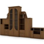 Classic wall cabinet with large glass display case, bar, linen cabinet and TV stand 240 × 207 cm Wiśnia Porto – TEXAS + RTV