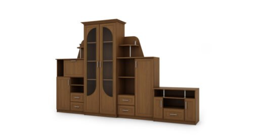 Classic wall cabinet with large glass display case, bar, linen cabinet and TV stand 240 × 207 cm Wiśnia Porto – TEXAS + RTV