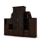 Classic wall cabinet with large glass display case, bar and linen cabinet 240 × 207 cm Sonoma Ciemna – TEXAS