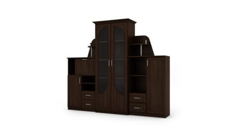 Classic wall cabinet with large glass display case, bar and linen cabinet 240 × 207 cm Sonoma Ciemna – TEXAS