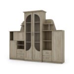 Classic wall cabinet with large glass display case, bar and linen cabinet 240 × 207 cm Sonoma Jasna – TEXAS