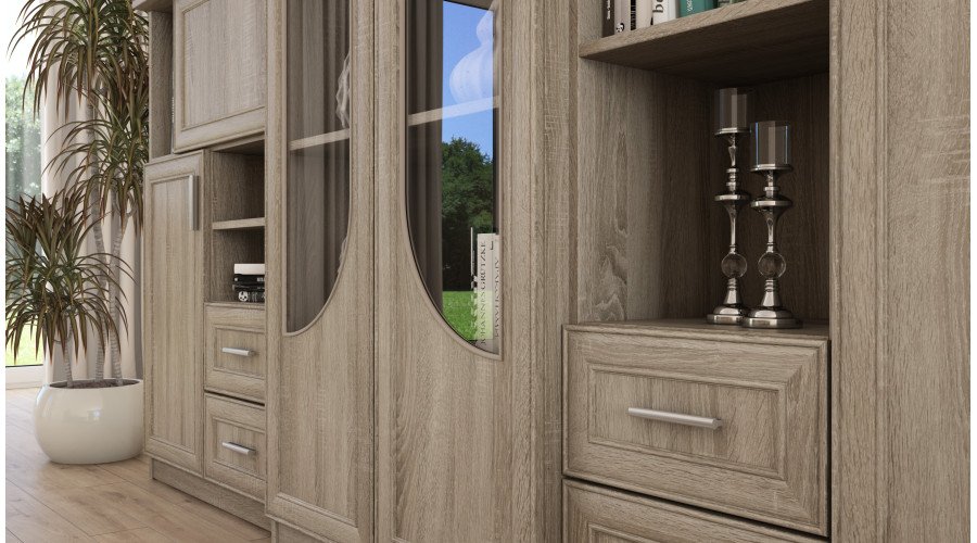 Classic wall cabinet with large glass display case, bar and linen cabinet 240 × 207 cm Sonoma Jasna – TEXAS - Image 4