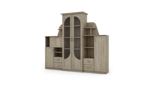 Classic wall cabinet with large glass display case, bar and linen cabinet 240 × 207 cm Sonoma Jasna – TEXAS