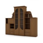 Classic wall cabinet with large glass display case, bar and linen cabinet 240 × 207 cm Wiśnia Porto – TEXAS