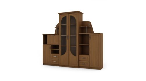 Classic wall cabinet with large glass display case, bar and linen cabinet 240 × 207 cm Wiśnia Porto – TEXAS