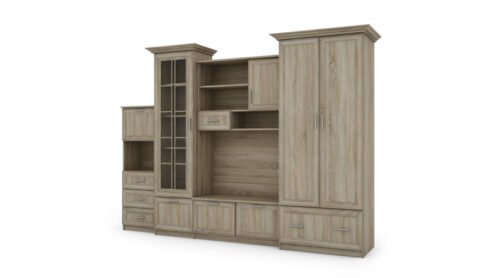 Classic wall cabinet with spacious wardrobe and bar 280 × 207 cm Sonoma Jasna – MILO