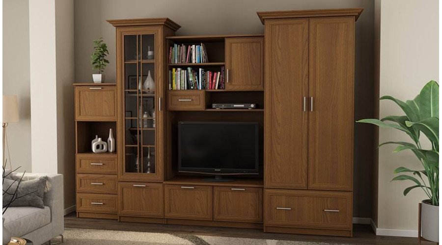 Classic wall cabinet with spacious wardrobe and bar 280×207 cm Wiśnia Porto – MILO - Image 2