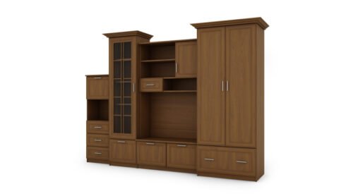 Classic wall cabinet with spacious wardrobe and bar 280×207 cm Wiśnia Porto – MILO
